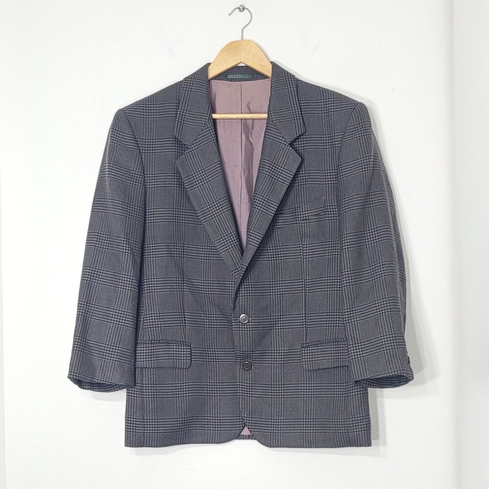 Protocol Vintage Men's Black Tan Blue Tweed Plaid Notched Lapel Blazer Size 40